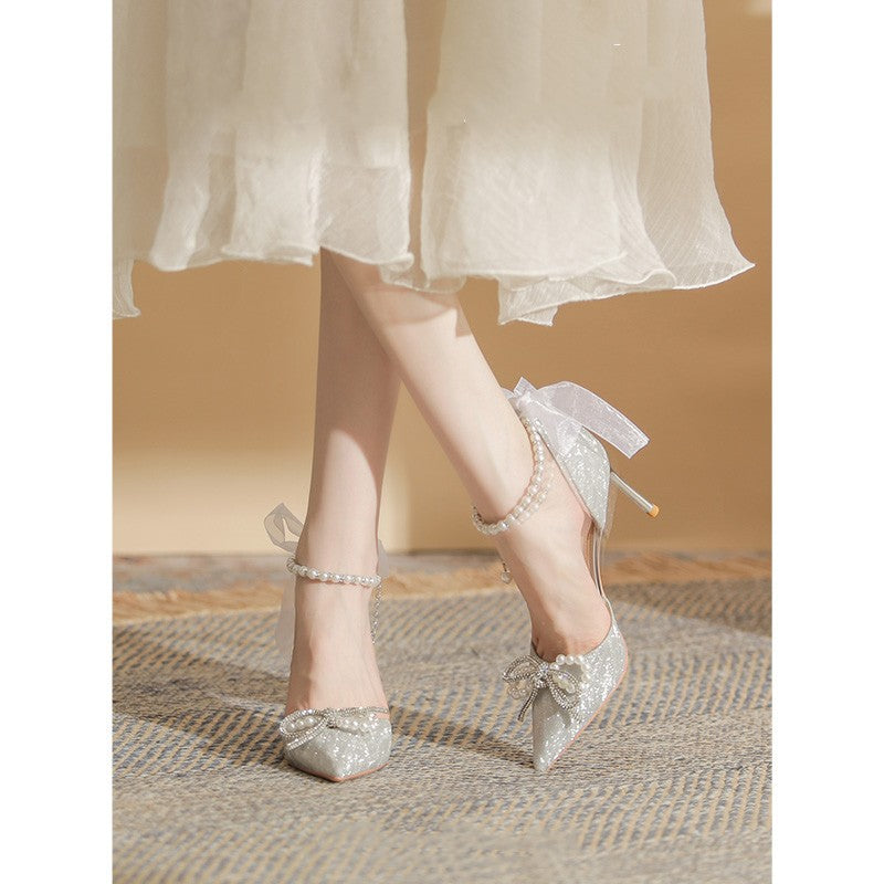Silver High Heels Rites Crystal Stiletto Heel