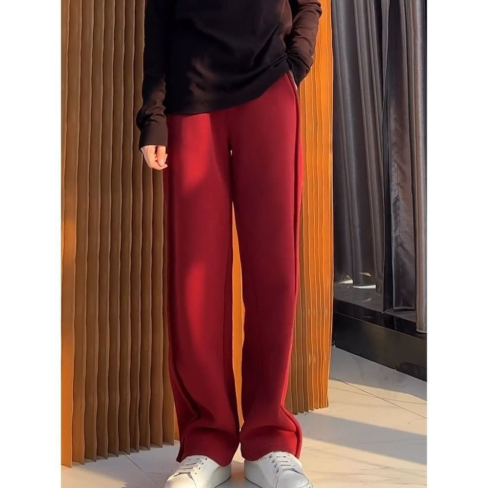 Fleece-lined Thick Track Pants Women's Wide-leg Pants