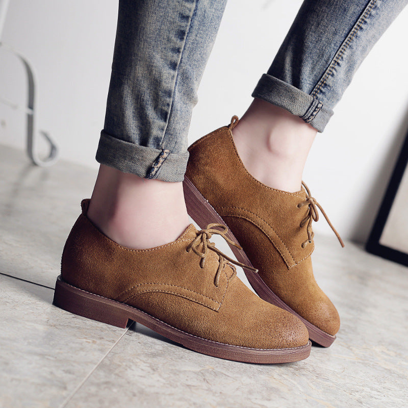 Ladies Retro British Flat Heel Leather Women Shoes