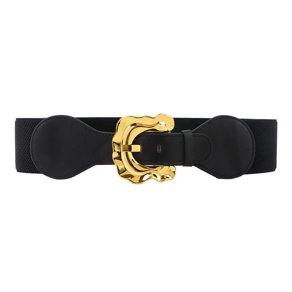 New Autumn And Winter Women's Wide Belt Elastic Elastic Irregular Flanged Alloy Buttonhead Smooth With Shirt Sweater Jacket Waist Seal