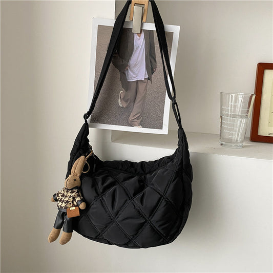 Women's Fashion Rhombus Embroidery Line Large Capacity Shoulder Bag