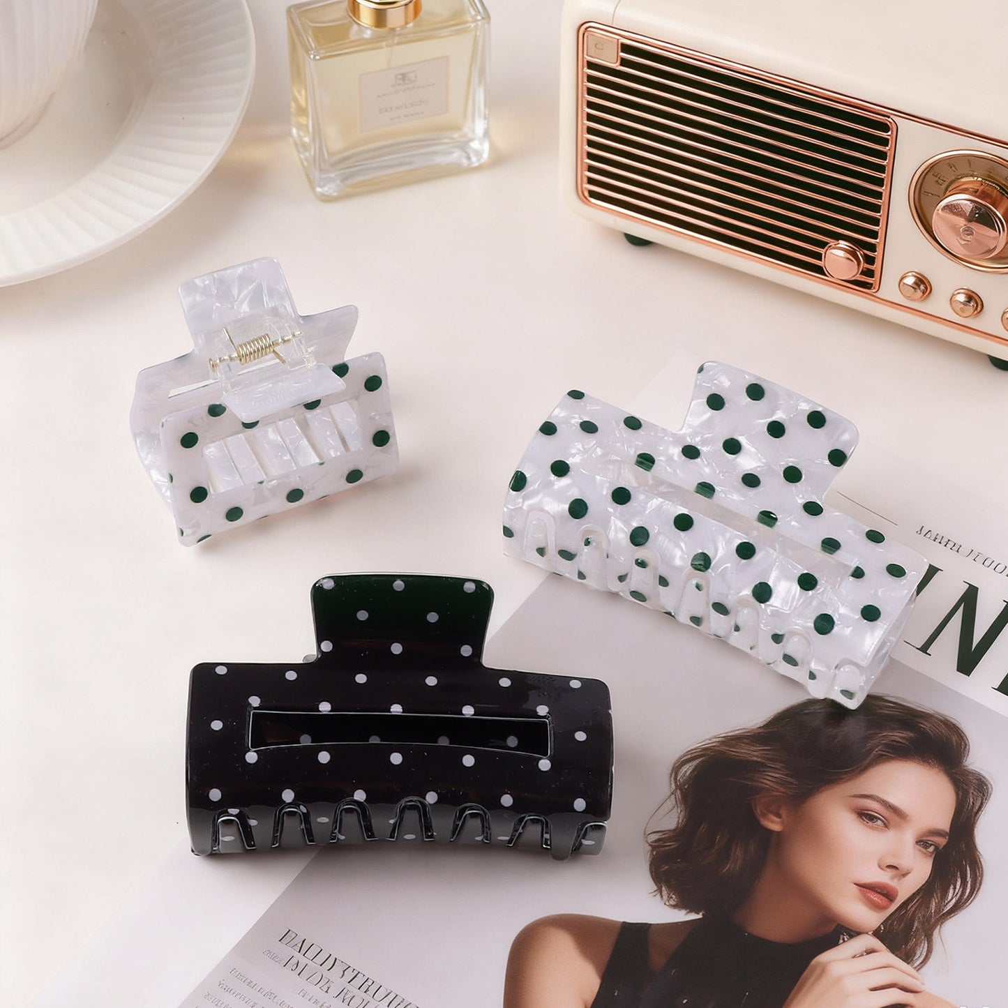 Square Polka Dot Style Elegant Updo Shark Clip