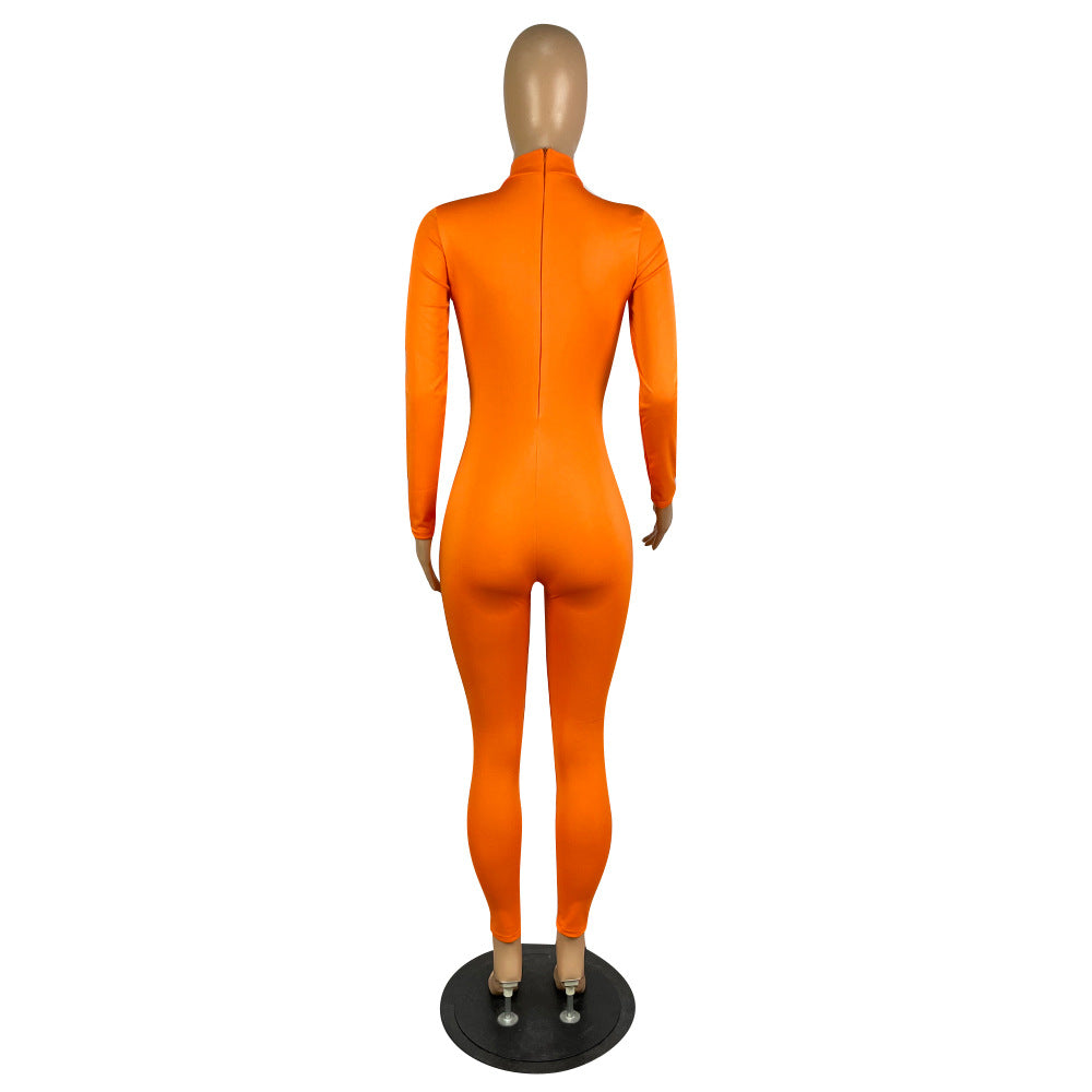 Women's Solid Color Long-sleeved Invisible Cut-out Jumpsuit