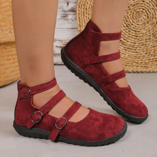 Women's Plus Size Square Toe Vintage Double Buckle Cloth Shoes