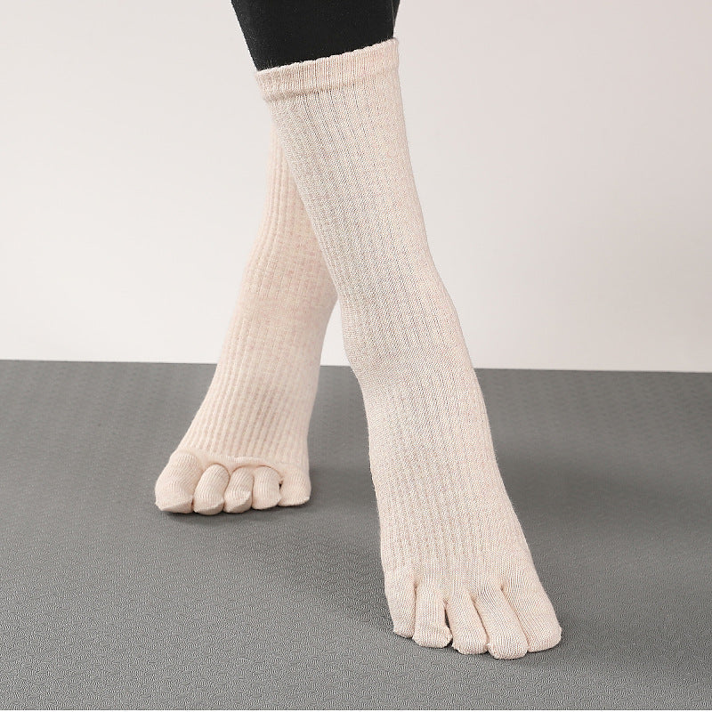 Women's Pure Cotton Non-slip Long Tube Five-finger Socks
