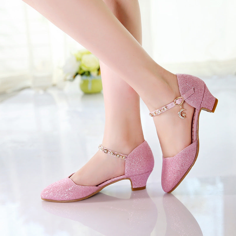 Half Sandals Autumn Pointed Toe Children's High-heeled Princess Shoes