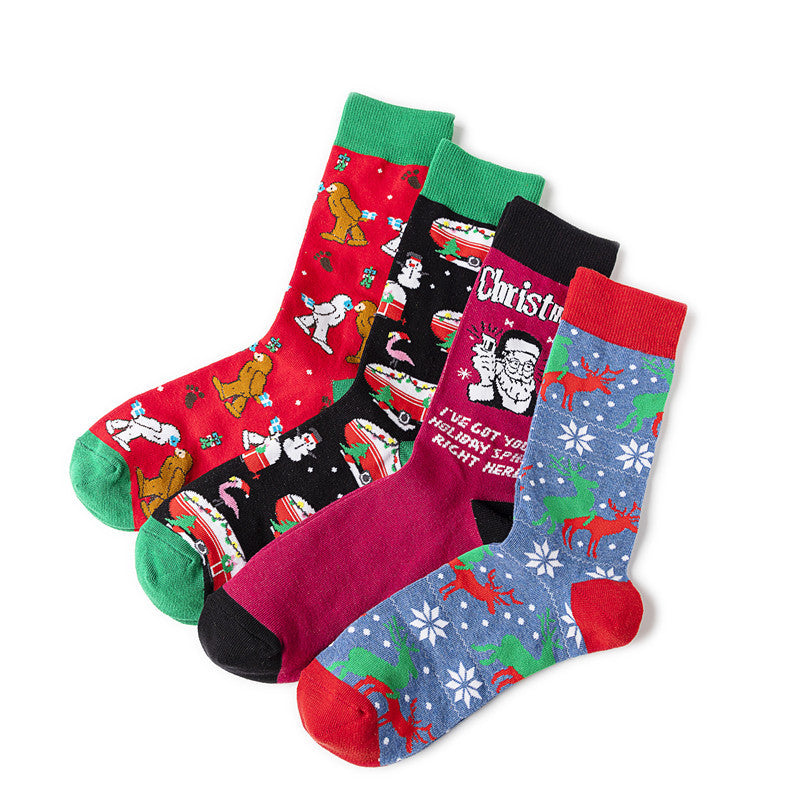 Cotton Cartoon Men's Personalized Christmas Mid-calf Socks