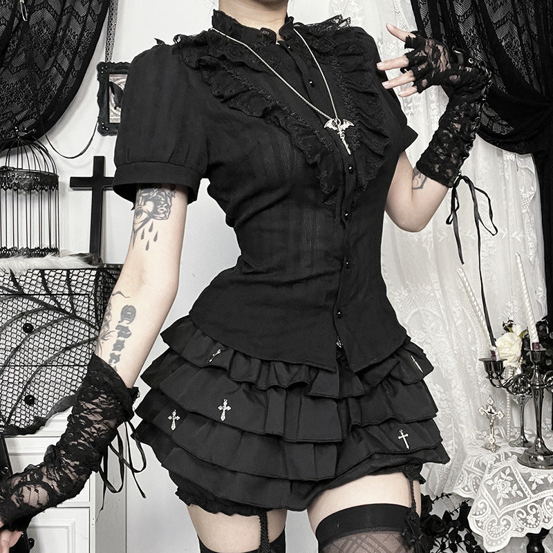 Gothic Dark Style Jacquard Textured Shirt New Slim Versatile