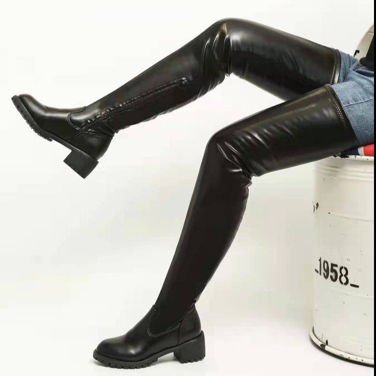 European And American Style Fashion Personality Over-the-knee Stretch Low Heel Chunky Heel Women's Boots