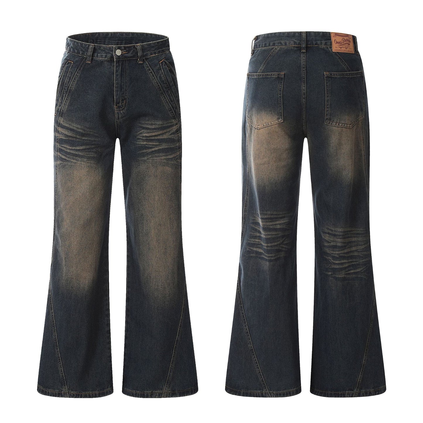 Retro Washed Dark Blue Straight Jeans
