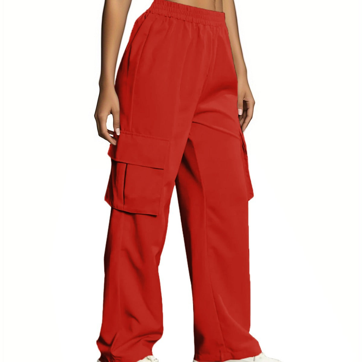 Solid Color High Waist Flip Pocket Overalls For Women
