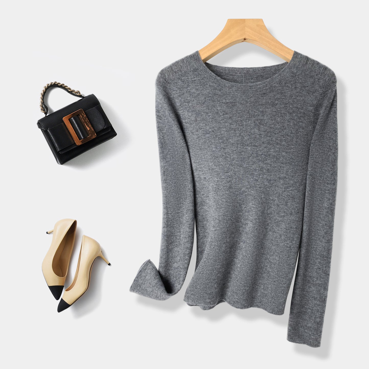 Machine Washable 60 Seamless Bottoming Shirt Round Neck Wool Sweater For Women