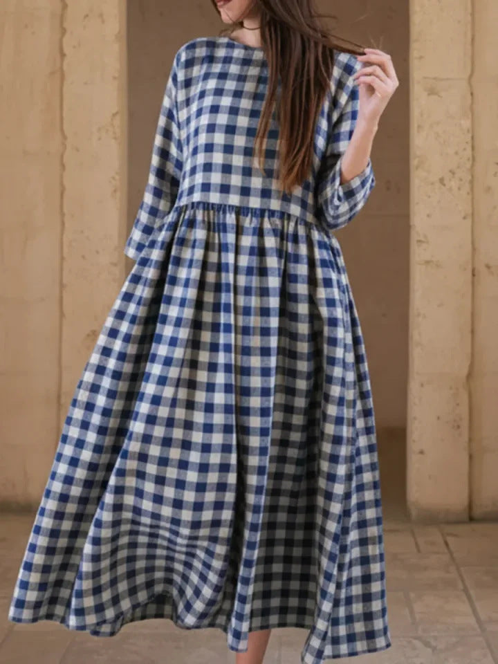 Women's Fashionable Retro Plaid Elegant Graceful Dress