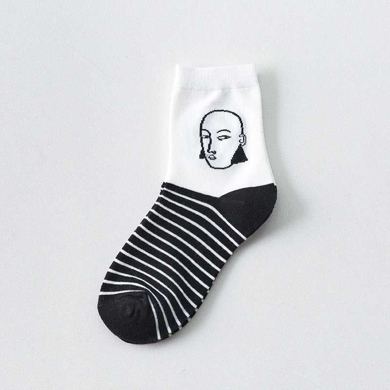 Ladies black and white striped socks