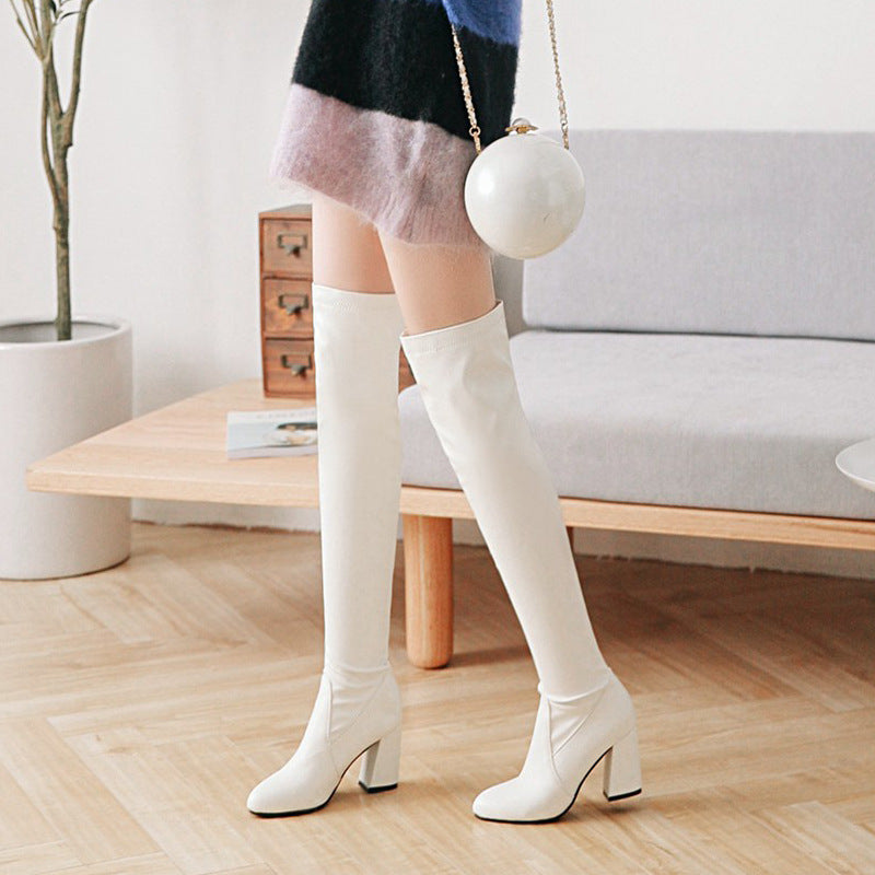 Chunky Heel Stretch Over The Knee Boots High Heel Boots Plus Size