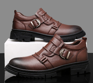 Mens Versatile Thick-Soled Genuine Leather Shoes Made From Full-Grain Cowhide
