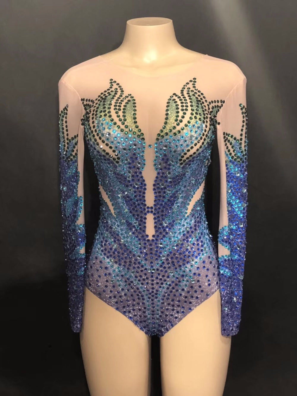Ring Havfrue Dykning Blå Rhinestone High Cut Jumpsuit