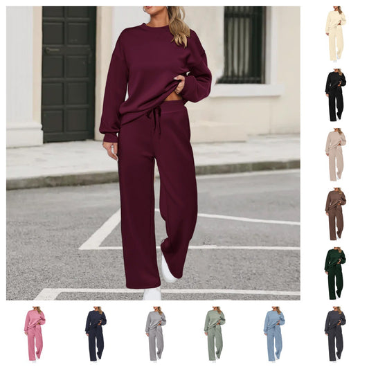 Long-sleeve Top And Casual Wide-leg Pocket Pants Sweatshirt Set