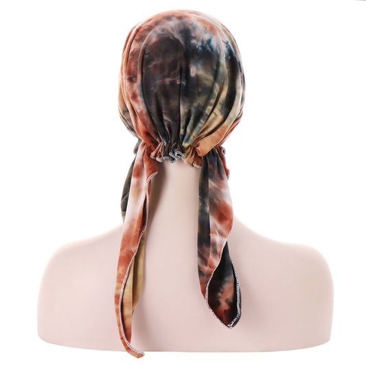 Curved Floral Fabric Two-tail Tie-dye Headscarf