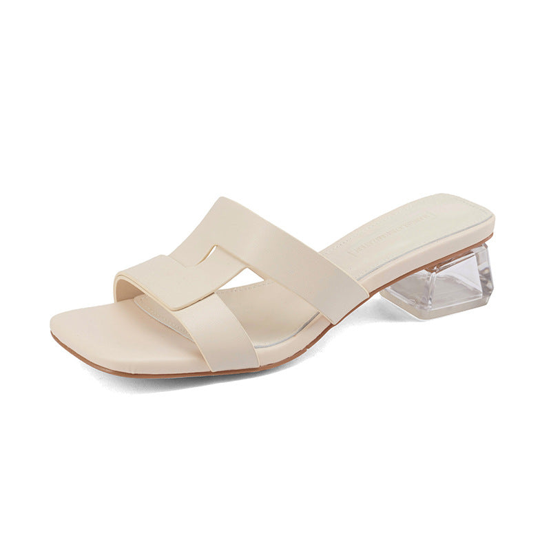 New Outdoor Real Soft Leather Chunky Heel Square Toe Open Toe Sandals