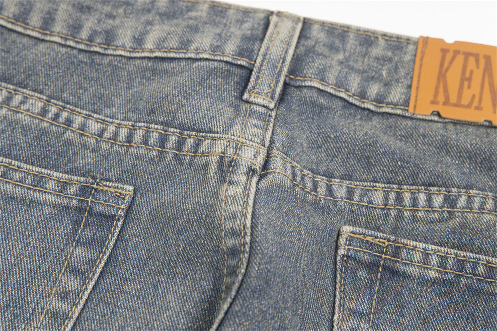 Irregular Pleated Worn Jeans Men And Women