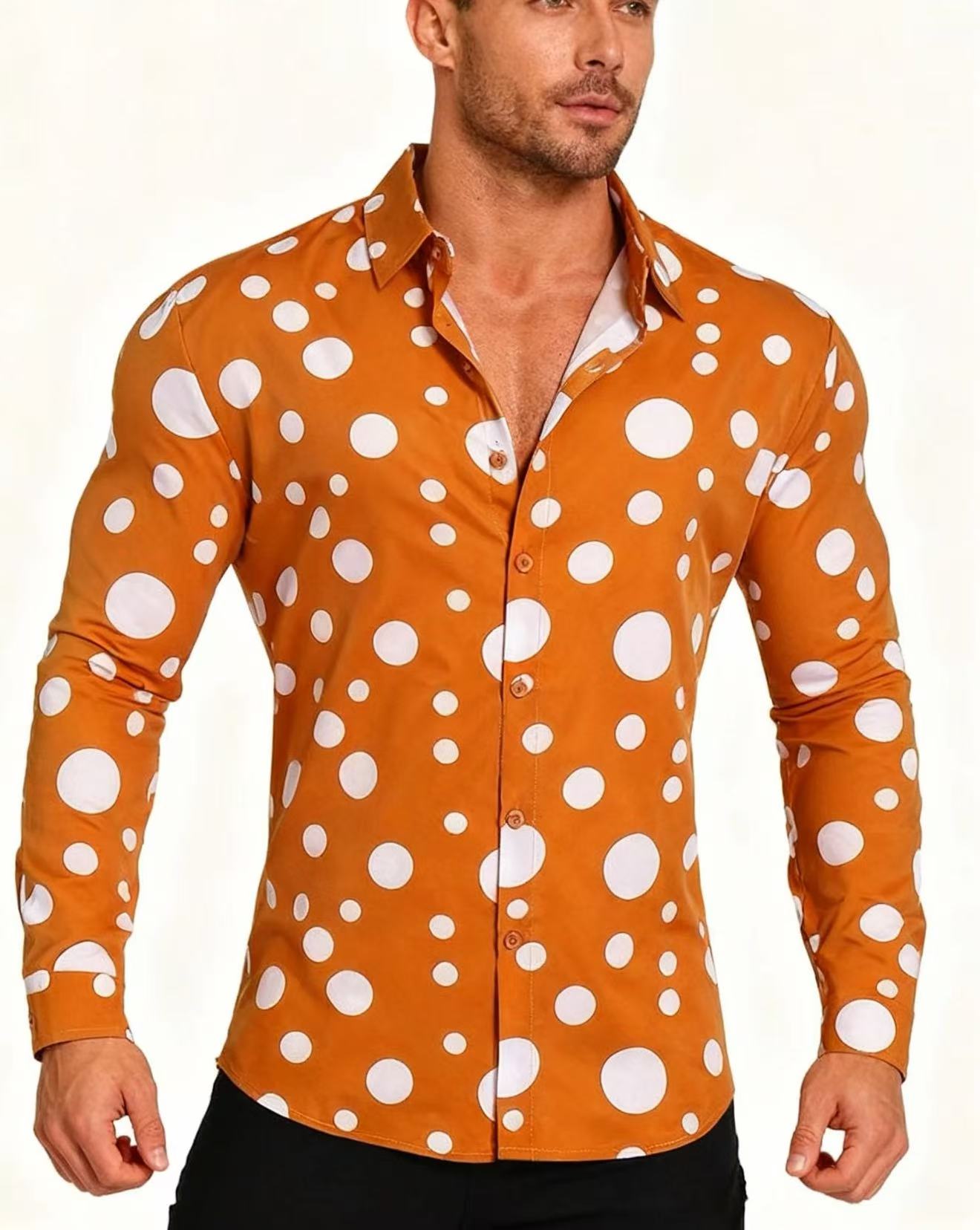 Casual And Versatile Long-sleeved Shirt With Polka Dot Prints For Teenagers And Men