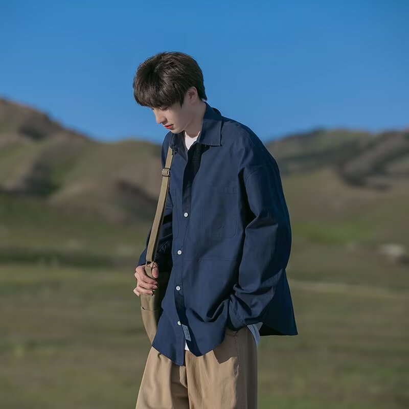 Casual Men's Retro SpringAutumn Workwear Shirt