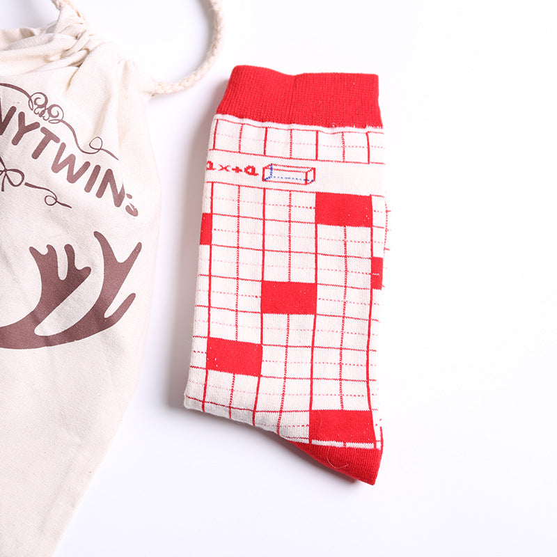 Women's Socks Spring And Summer Japanese College Style Plaid Geometric Milk Carton Tube Socks Breathable Sweat Absorbing Trendy Socks
