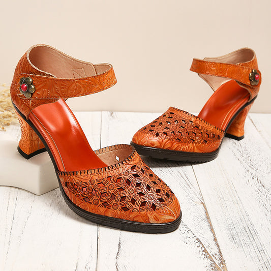 Dame Mode Udhulede Vintage Højhælede Sandaler