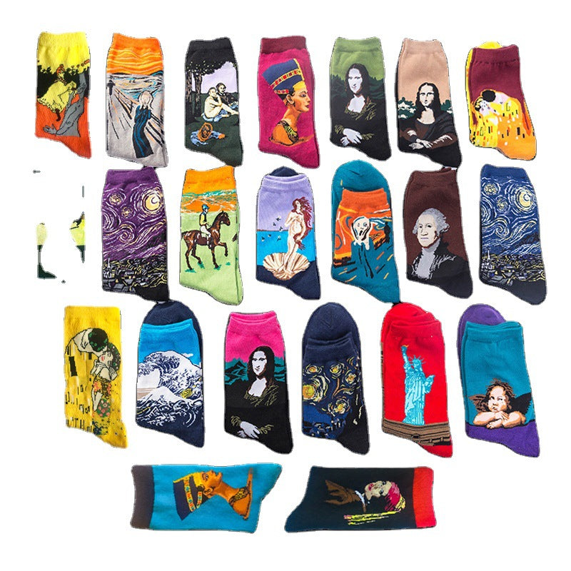 European And American Retro Abstract Art Van Gogh Oil Painting Socks