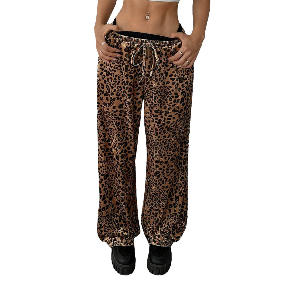 Damebukser Casual Bukser Løse Faldende Leopardprintbukser