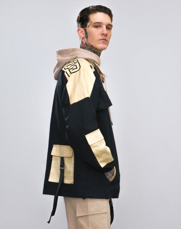 Spring new sports fan can be multi-bag contrast color stitching men's loose jacket