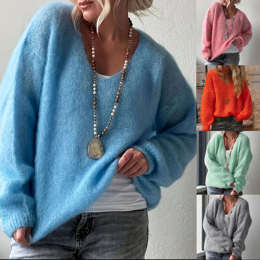 Pullover Solid Color Idle Style Loose Sweater Top