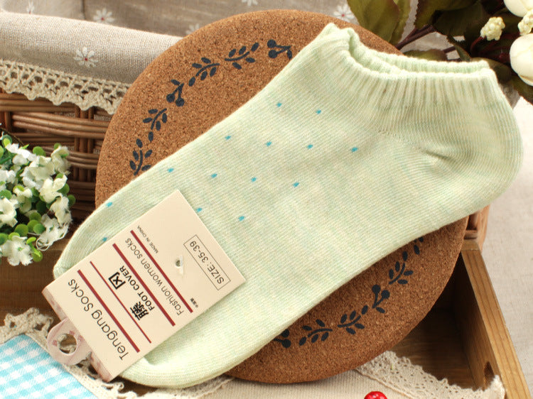Women's cotton socks solid color polka dot thin boat socks