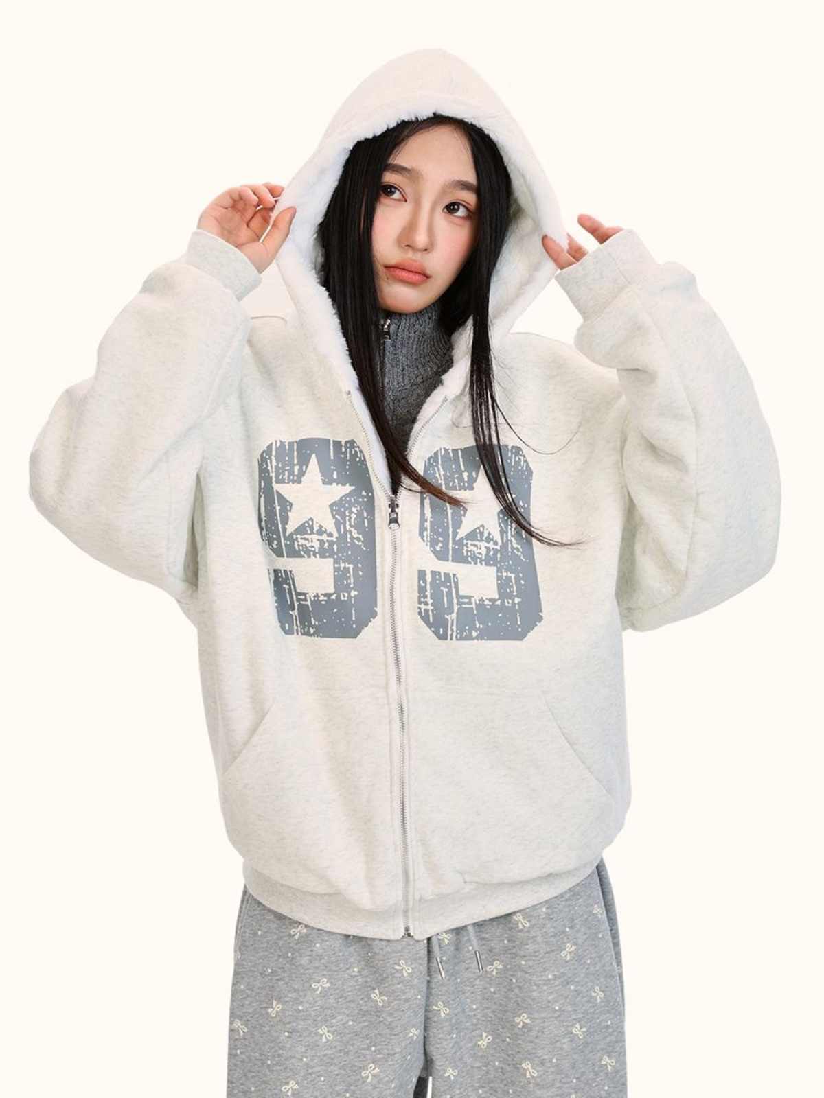 Løs dobbeltsidet fløjlspolstret tyk sweater