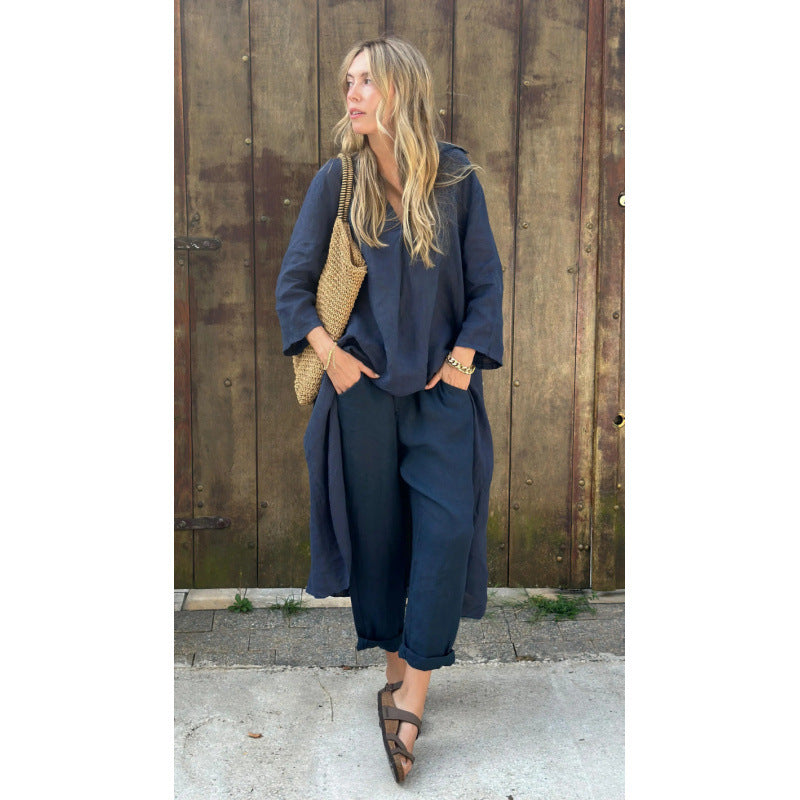 Shirt And High-waisted Loose-fitting Pants Workwear Set
