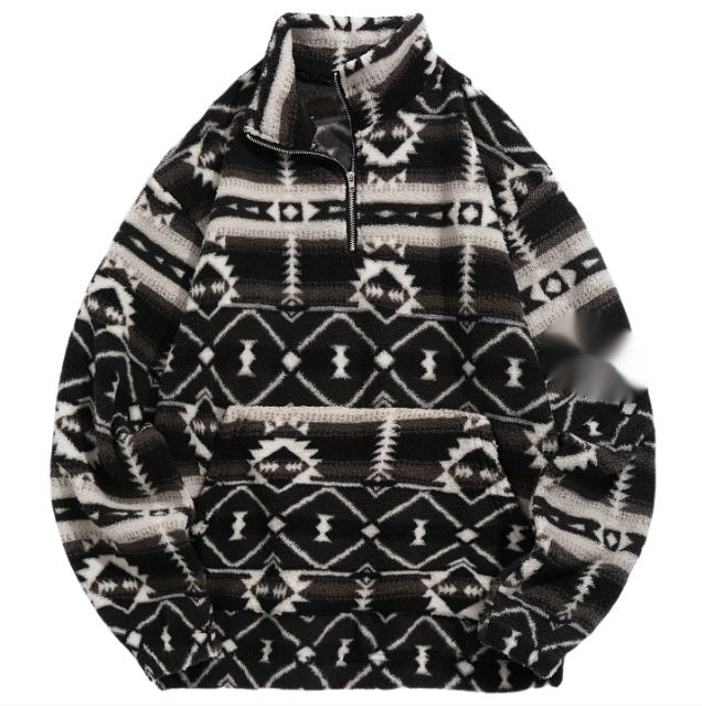 Fashionable Women's Ethnic Printed Fleece Sweater