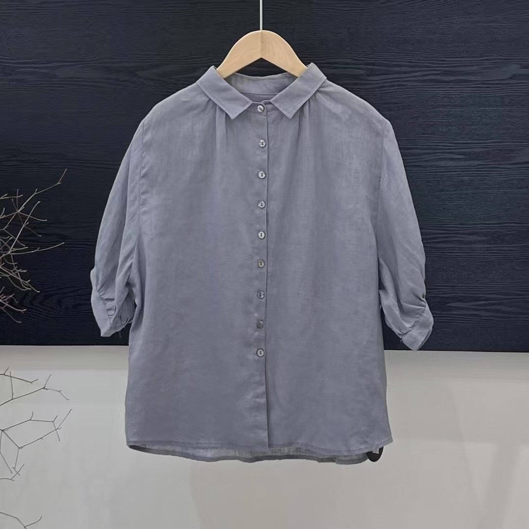 Artistic Versatile Breathable Solid Color Linen Women's Shirt