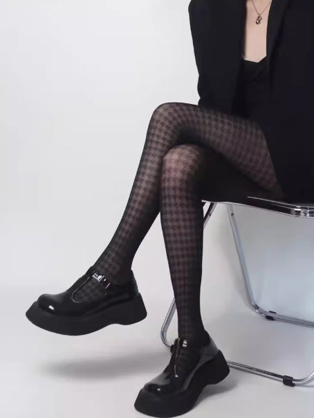 Houndstooth Ultra-thin Figure-flattering Sexy Black Fishnet Stockings
