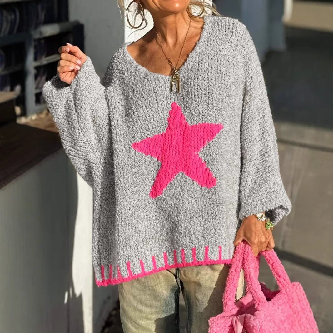 Casual Loose Loop Yarn V-neck Women's Sweater