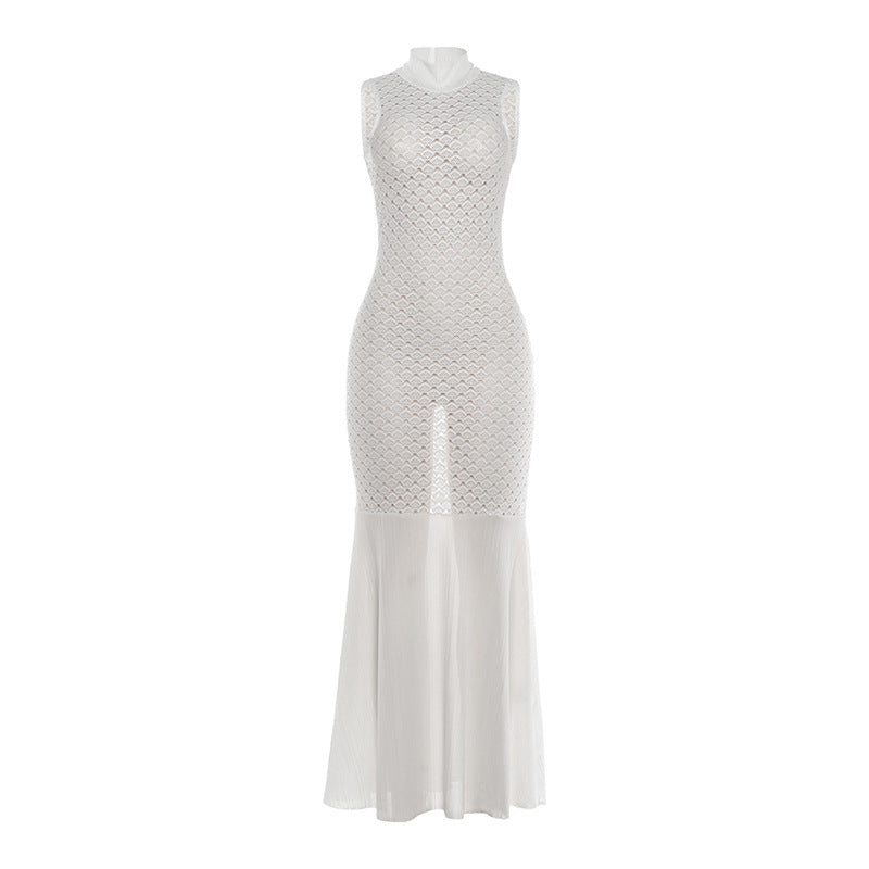 Women's High-neck Fitted-waist Mermaid Elegant Dress