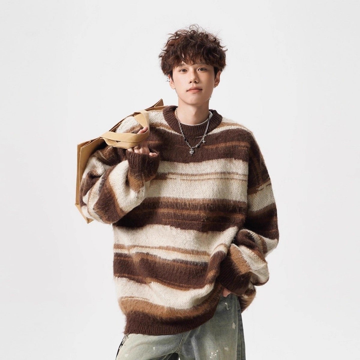Color-block Striped Knitwear With A Loose And Relaxed Feel