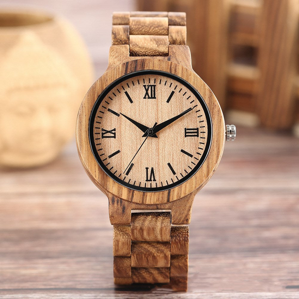 Fashion bamboo full wood strap Roman literal watch