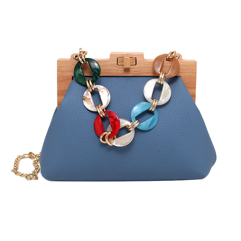 Colorful disc acrylic chain women's shoulder bag