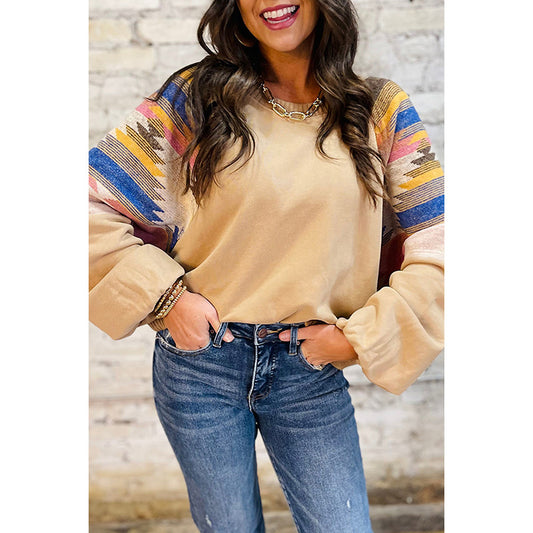 Women's Color Matching Printed Loose Long Sleeves Top