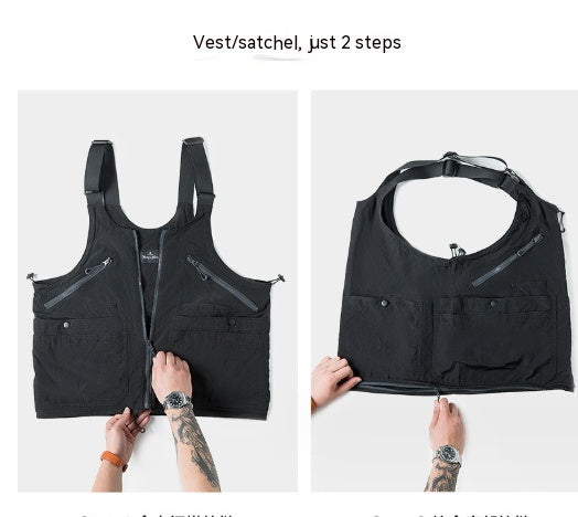 Marden Retro Multi-pocket Sleeveless Nylon Frock Vest Outdoor Functional Dual-use Shoulder Bag For Men