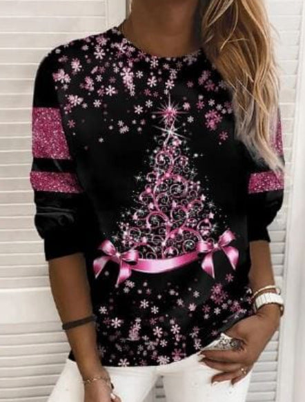 Julesweater til kvinder med 3D digitalprint, pulloverjakke, fashion casual sweatshirt, langærmet printet rundhalset skjortetop