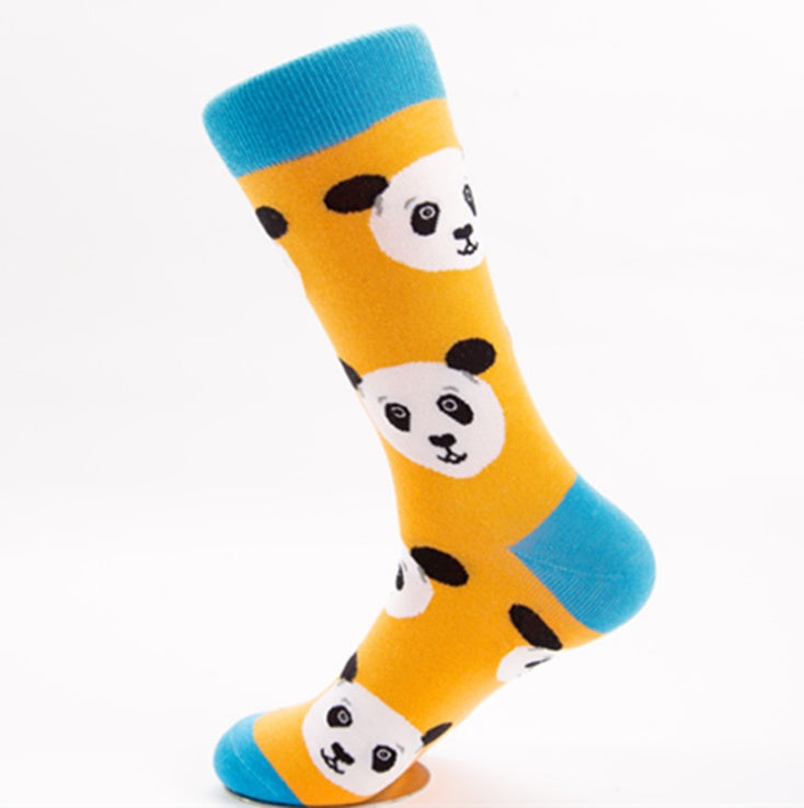Happy tide socks, pandas, flowers and birds, colorful, high tube, casual cotton socks