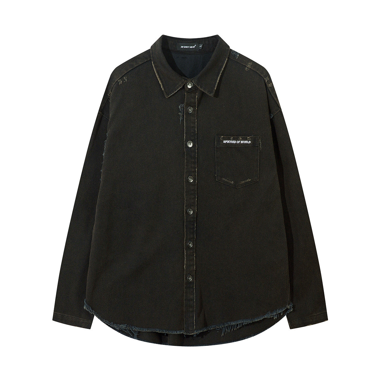 Men's Damaged Washed Denim Cross Printed Shirt