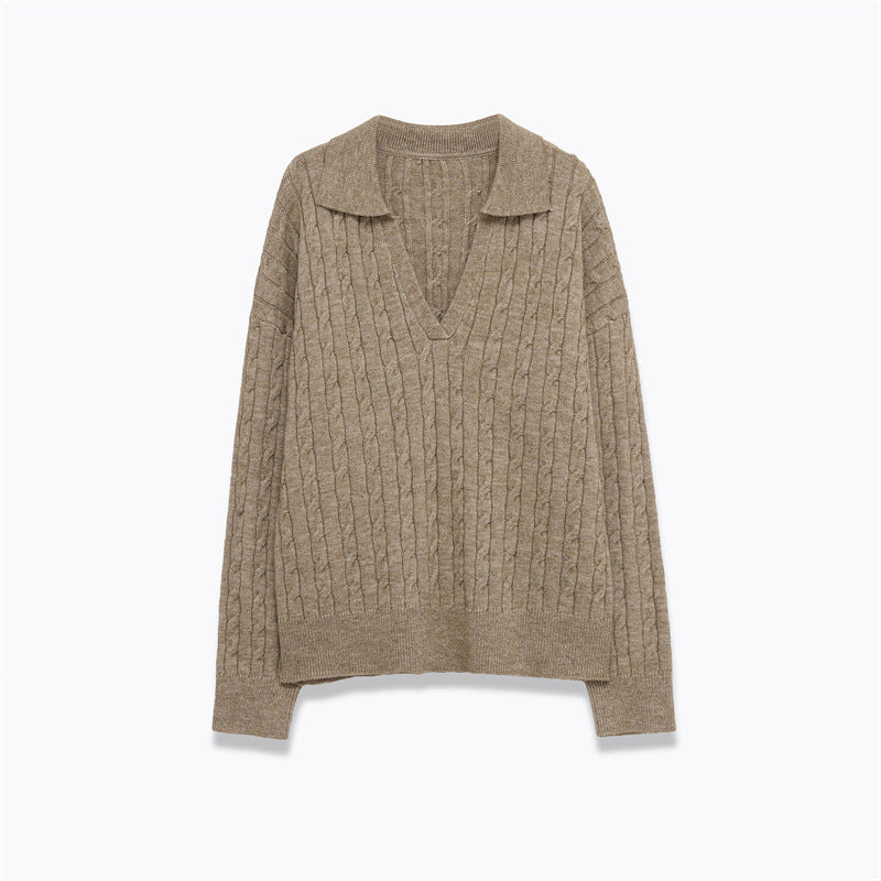 Women's V-neck Long Sleeve Knit Sweater
